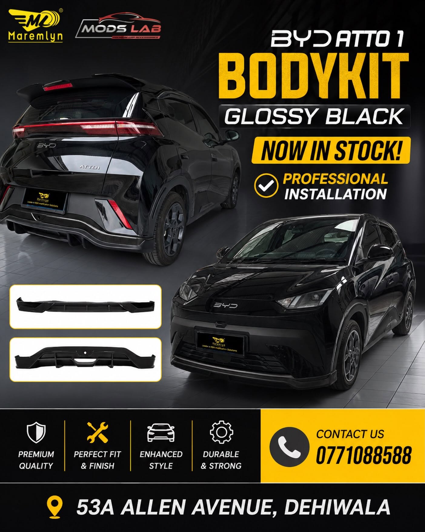 BYD ATTO 1 Glossy Black Body Kit + Installation